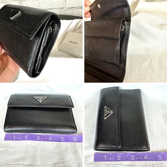 PRADA Black Saffiano Leather Compact wallet Crossbody - Picture 13 of 16